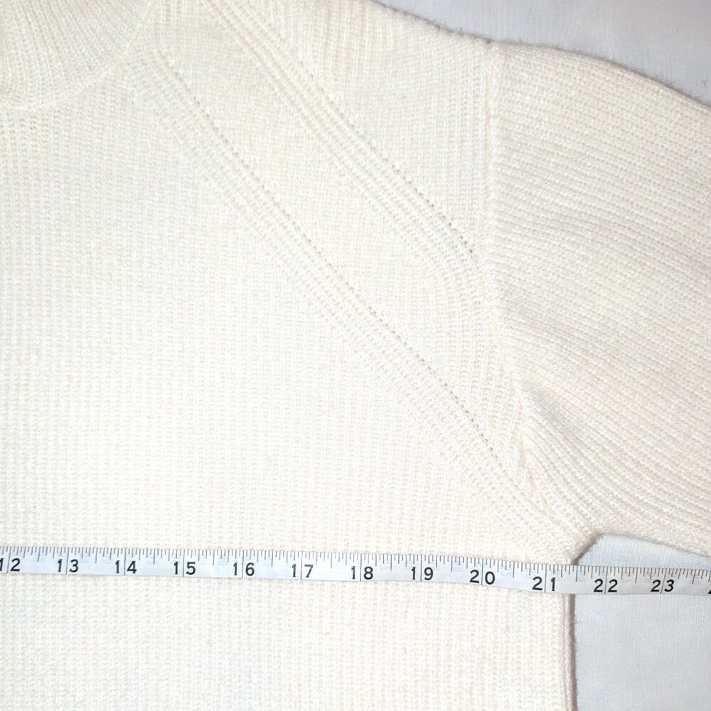 CALIA | Cashmere Blend Ribbed Knit Hooded Sweater Pullover in Cream | Small - Picture 11 of 14